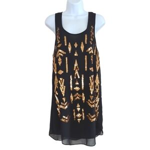 Namel9ss Sheer Black Sleeveless Fully Lined Copper Sequined Midi Dress Size M